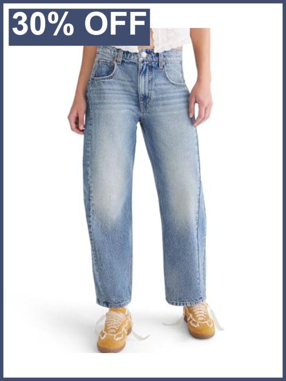 Relaxed Fit Mid-Rise Barrel Leg Jeans - 100% Cotton Rigid Denim